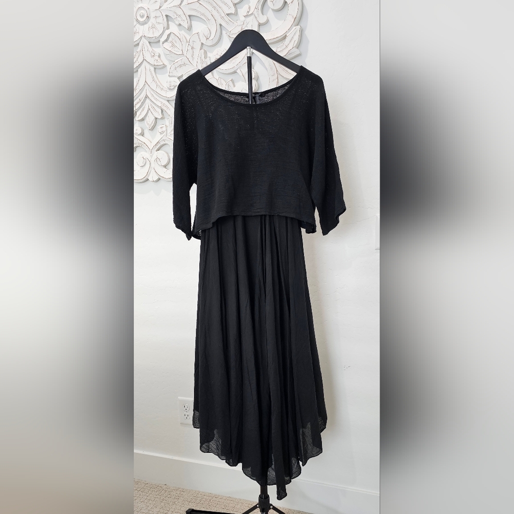 M Made In Italy Black 2 piece Midi Dress. Relaxed & Layered Womens Sz Medium NWT